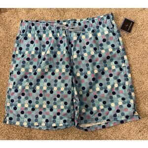 NWT TailorByrd Men's Blue Polka Dot UV Protection Quick Dry Swim Trunks, XL